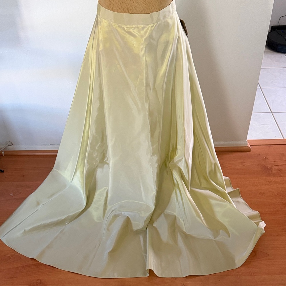 JS Collections Shiny Pale Lime Satin Full-Length Skirt